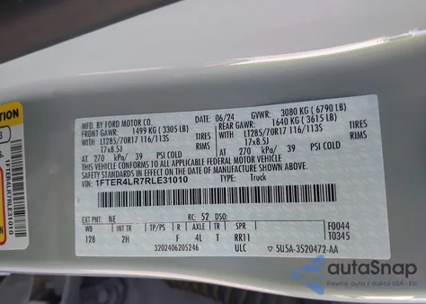 2024 Ford Ranger Raptor from USA, damaged, VIN 1FTER4LR7RLE31010